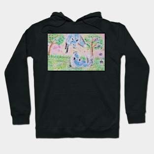 Blue foxes  at play watercolor painting Hoodie